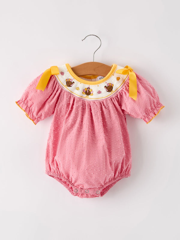 fall-thanksgiving-turkey-leaf-embroidery-smocking-bow-baby-girls-romper Rylee-Faith-Designs-Sophia's StyleRomper-1